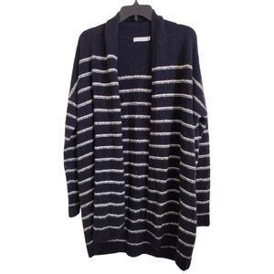 Vince dark navy and off white striped long wool blend open cardigan size Medium
